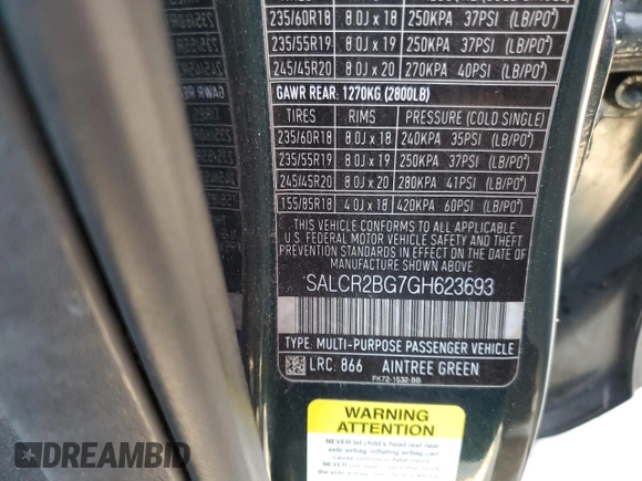 2016 Land Rover Discovery Sport HSE z VIN SALCR2BG7GH623693, wystawiony jako Copart lot #52648315 z przebiegiem 102 581 mil mil oraz Szkoda całkowita • Salvage title. Historia ofert i sprzedaży dostępna na DreamBid. Obrazek 15.