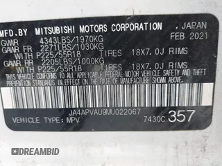2021 Mitsubishi Outlander SE z VIN JA4APVAU9MU022067, wystawiony jako IAAI lot #42424354 z przebiegiem 74 731 mil mil oraz . Historia ofert i sprzedaży dostępna na DreamBid. Obrazek 9.