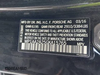 2016 Porsche Cayenne with VIN WP1AA2A25GKA15765, listed as a IAAI auction lot 41715331 with 90,259 mi miles. Bid and sale history available at carsss.com. Image 9.