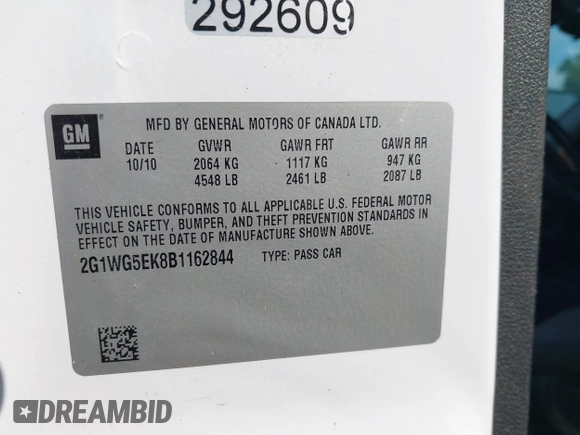 2011 Chevrolet Impala LT Fleet with VIN 2G1WG5EK8B1162844, listed as a IAAI auction lot 42636721 with 174,843 mi miles and . Bid and sale history available at DreamBid. Image 9.