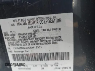 2012 Mazda 6 i Sport with VIN 1YVHZ8BH0C5M15301, listed as a IAAI auction lot 41703887 with 219,358 mi miles and . Bid and sale history available at carsss.com. Image 9.