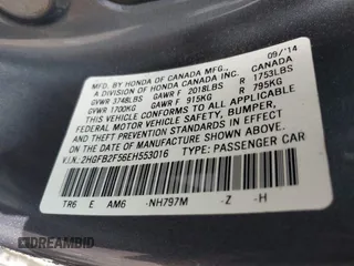 2014 Honda Civic LX z VIN 2HGFB2F56EH553016, wystawiony jako IAAI lot #42195910 z przebiegiem 140 335 mil mil oraz . Historia ofert i sprzedaży dostępna na DreamBid. Obrazek 9.