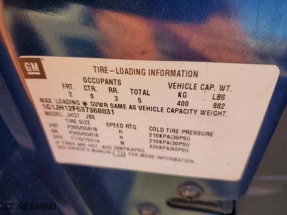 2003 Chevrolet Cavalier LS Sport with VIN 1G1JH12F637368031, listed as a Copart auction lot 41748145 with 187,199 mi miles and Non Repairable. Bid and sale history available at carsss.com. Image 13.