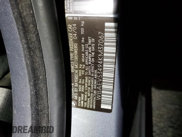 2004 BMW 3 Series 330i with VIN WBAEV53494KM37067, listed as a Copart auction lot 41542395 with 0 mi miles and Salvage Title. Bid and sale history available at carsss.com. Image 12.