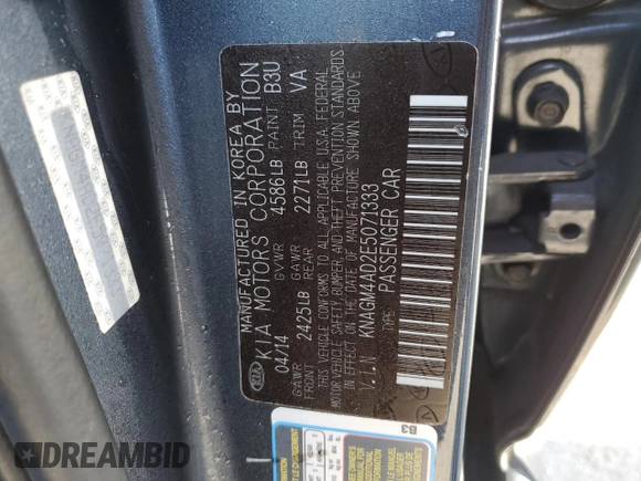 2014 Kia Optima Hybrid LX with VIN KNAGM4AD2E5071333, listed as a Copart auction lot 79737594 with 133,889 mi miles and Salvage Title. Bid and sale history available at carsss.com. Image 12.