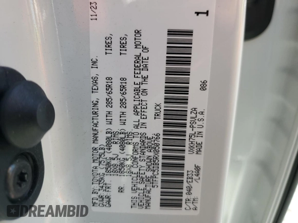 2024 Toyota Tundra TRD Pro Hybrid с VIN 5TFPC5DB5RX050766, выставлен на аукционе Copart как лот 48913315 с пробегом 26 054 миль миль и Списание • Salvage title. История ставок и продаж доступна на DreamBid. Изображение 14.