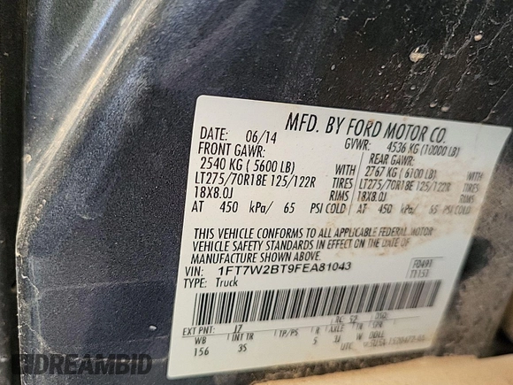 2015 Ford F-250 Lariat with VIN 1FT7W2BT9FEA81043, listed as a IAAI auction lot 42620986 with 132,314 mi miles and . Bid and sale history available at DreamBid. Image 21.