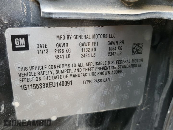 2014 Chevrolet Impala LTZ with VIN 1G1155S3XEU140091, listed as a Copart auction lot 50446135 with 190,403 mi miles and Non repairable. Bid and sale history available at DreamBid. Image 14.