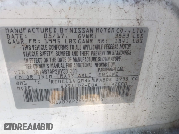2017 Nissan Sentra S с VIN 3N1AB7AP2HY331301, выставлен на аукционе IAAI как лот 42651668 с пробегом 99 105 миль миль и . История ставок и продаж доступна на DreamBid. Изображение 9.