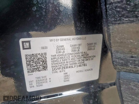 2020 Cadillac XT4 FWD Sport with VIN 1GYFZER45LF146781, listed as a Copart auction lot 59043685 with 65,177 mi miles and Salvage title. Bid and sale history available at DreamBid. Image 13.