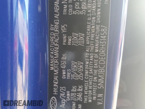 2024 Hyundai Tucson SEL with VIN 5NMJBCDE0RH314587, listed as a Copart auction lot 49675375 with 17,320 mi miles and Salvage Title. Bid and sale history available at carsss.com. Image 13.