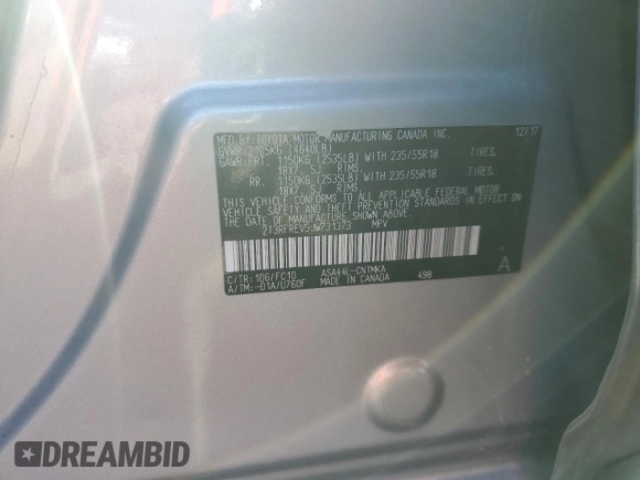 2018 Toyota RAV4 XLE with VIN 2T3RFREV5JW731373, listed as a Copart auction lot 51917465 with 124,623 mi miles and Salvage Title. Bid and sale history available at DreamBid. Image 14.