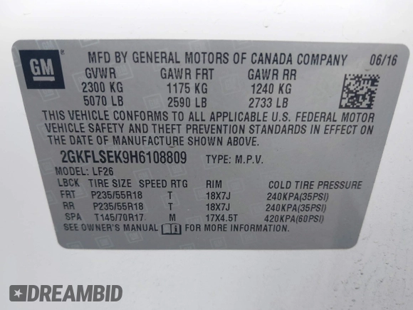 2017 GMC Terrain SLE with VIN 2GKFLSEK9H6108809, listed as a IAAI auction lot 41920682 with 91,574 mi miles. Bid and sale history available at carsss.com. Image 9.