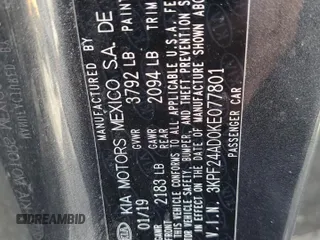 2019 Kia Forte LXS with VIN 3KPF24AD0KE077801, listed as a Copart auction lot 43467685 with 274,440 mi miles and Salvage title. Bid and sale history available at DreamBid. Image 13.