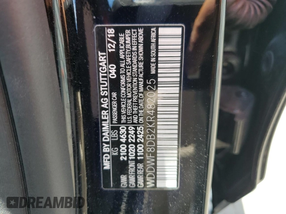 2019 Mercedes-Benz C 300 with VIN WDDWF8DB2KR482025, listed as a Copart auction lot 53960605 with 23,292 mi miles and Salvage Title. Bid and sale history available at DreamBid. Image 12.