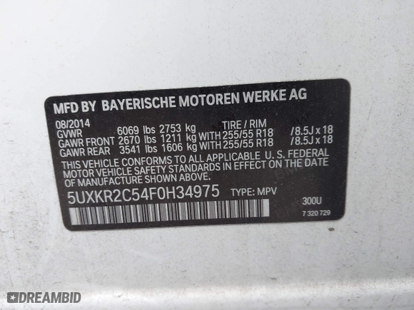 2015 BMW X5 sDrive35i with VIN 5UXKR2C54F0H34975, listed as a IAAI auction lot 41704467 with 92,006 mi miles. Bid and sale history available at carsss.com. Image 9.