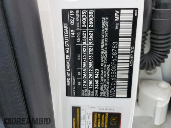 2019 Mercedes-Benz GLC with VIN WDC0J6EB0KF608783, listed as a Copart auction lot 64896064 with 45,236 mi miles and Salvage Title. Bid and sale history available at carsss.com. Image 15.
