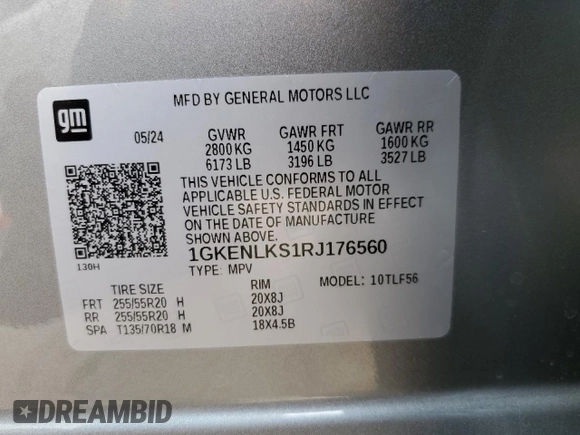 2024 GMC Acadia FWD Denali z VIN 1GKENLKS1RJ176560, wystawiony jako Copart lot #49456855 z przebiegiem 5 509 mil mil oraz Szkoda całkowita • Salvage title. Historia ofert i sprzedaży dostępna na DreamBid. Obrazek 12.