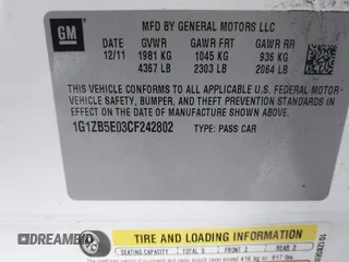 2012 Chevrolet Malibu 1LS with VIN 1G1ZB5E03CF242802, listed as a IAAI auction lot 38905218 with 203,138 mi miles and . Bid and sale history available at DreamBid. Image 9.