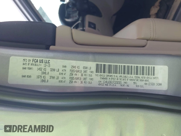 2015 Jeep Grand Cherokee Limited with VIN 1C4RJEBG1FC232321, listed as a IAAI auction lot 42029909 with 107,250 mi miles. Bid and sale history available at carsss.com. Image 9.