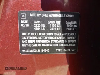 2018 Buick Regal Essence with VIN W04GV8SX1J1154540, listed as a IAAI auction lot 41865023 with 67,154 mi miles and . Bid and sale history available at DreamBid. Image 9.