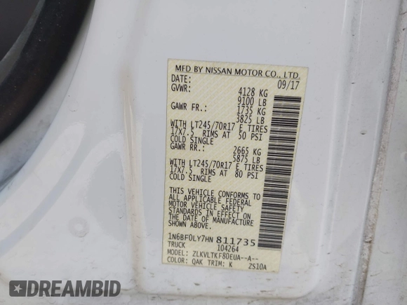 2017 Nissan NV Cargo SV z VIN 1N6BF0LY7HN811735, wystawiony jako IAAI lot #41225750 z przebiegiem 136 963 mil mil oraz . Historia ofert i sprzedaży dostępna na DreamBid. Obrazek 9.
