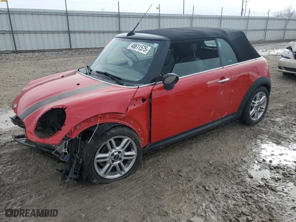 2012 MINI Cooper Convertible with VIN WMWZN3C56CT135341, listed as a Copart auction lot 48611575 with 0 mi miles and Salvage Title. Bid and sale history available at carsss.com. Image 1.