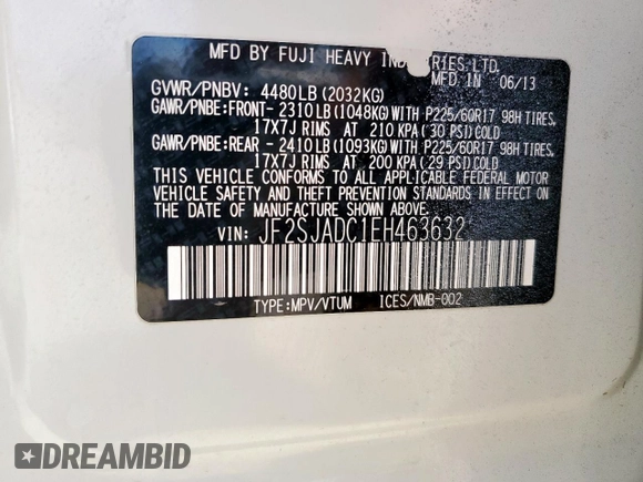 2014 Subaru Forester Premium z VIN JF2SJADC1EH463632, wystawiony jako Copart lot #54243275 z przebiegiem 145 483 mil mil oraz Szkoda całkowita • Salvage title. Historia ofert i sprzedaży dostępna na DreamBid. Obrazek 14.