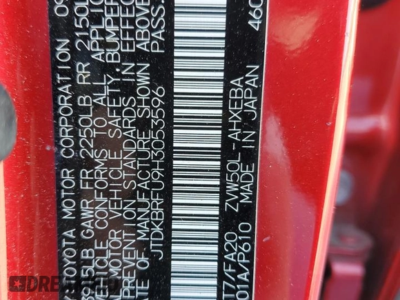 2017 Toyota Prius Two с VIN JTDKBRFU9H3053596, выставлен на аукционе Copart как лот 58015505 с пробегом 67 499 миль миль и Списание • Salvage title. История ставок и продаж доступна на DreamBid. Изображение 13.