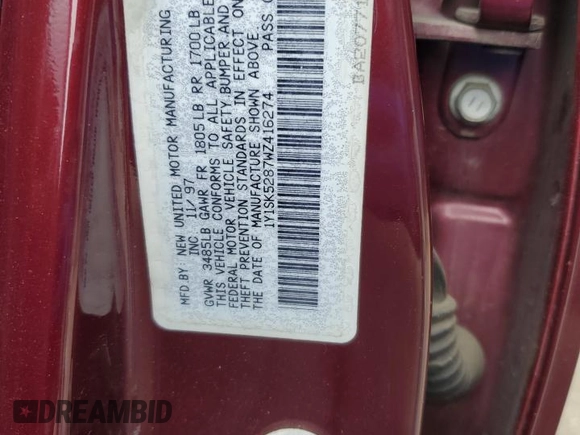 1998 Chevrolet Prizm Lsi with VIN 1Y1SK5287WZ416274, listed as a Copart auction lot 54705335 with 103,304 mi miles and Salvage Title. Bid and sale history available at carsss.com. Image 12.