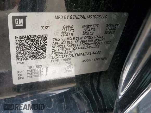 2021 Chevrolet Silverado 1500 LT with VIN 1GCUYDED5MZ214447, listed as a Copart auction lot 52198295 with 42,626 mi miles and Salvage Title. Bid and sale history available at carsss.com. Image 12.