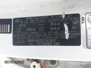 2012 Kia Forte EX with VIN KNAFU4A20C5624617, listed as a IAAI auction lot 41918511 with 120,152 mi miles. Bid and sale history available at carsss.com. Image 9.