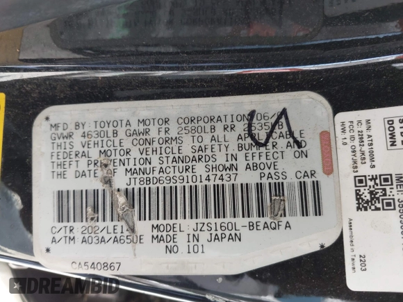 2001 Lexus GS 300 with VIN JT8BD69S910147437, listed as a IAAI auction lot 41918908 with 136,102 mi miles and . Bid and sale history available at DreamBid. Image 9.