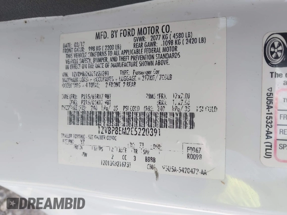 2014 Ford Mustang V6 with VIN 1ZVBP8EM2E5220391, listed as a IAAI auction lot 42160616 with 178,080 mi miles and . Bid and sale history available at DreamBid. Image 9.