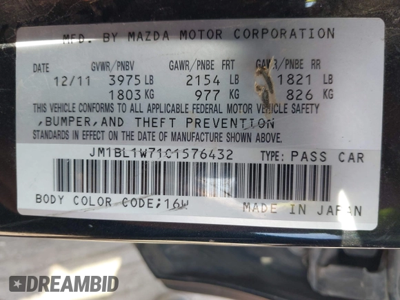2012 Mazda 3 i Grand Touring with VIN JM1BL1W71C1576432, listed as a IAAI auction lot 41899165 with 276,687 mi miles and . Bid and sale history available at DreamBid. Image 9.
