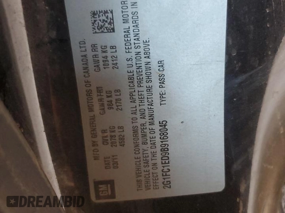 2011 Chevrolet Camaro 2LT с VIN 2G1FC1ED9B9168045, выставлен на аукционе Copart как лот 63126815 с пробегом 101 984 миль миль и Списание • Salvage title. История ставок и продаж доступна на DreamBid. Изображение 12.