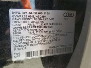 2021 Audi Q7 Premium Plus with VIN WA1LXAF76MD021317, listed as a Copart auction lot 58229305 with 72,484 mi miles and Salvage title. Bid and sale history available at DreamBid. Image 13.