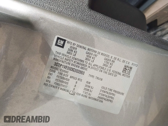 2013 GMC Sierra 1500 SLE z VIN 3GTP1VE09DG302860, wystawiony jako IAAI lot #42031246 z przebiegiem Nie podano mil oraz . Historia ofert i sprzedaży dostępna na DreamBid. Obrazek 9.