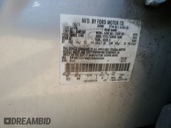 2012 Ford Explorer Limited с VIN 1FMHK8F84CGA09350, выставлен на аукционе Copart как лот 65616095 с пробегом 134 102 миль миль и Чистый • Clean title. История ставок и продаж доступна на DreamBid. Изображение 13.