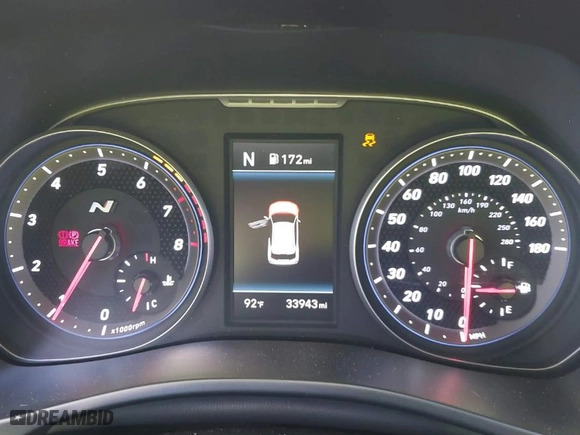 2020 Hyundai Veloster N with VIN KMHT36AHOLU003582, listed as a IAAI auction lot 40958146 with 33,943 mi miles. Bid and sale history available at carsss.com. Image 7.
