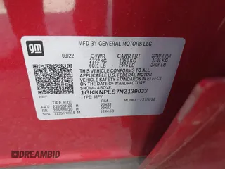 2022 GMC Acadia Denali with VIN 1GKKNPLS7NZ139033, listed as a IAAI auction lot 41486018 with 35,406 mi miles. Bid and sale history available at carsss.com. Image 9.