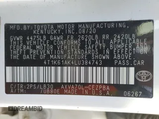 2020 Toyota Camry XSE with VIN 4T1K61AK4LU384743, listed as a Copart auction lot 51706605 with 79,864 mi miles and Salvage Title. Bid and sale history available at DreamBid. Image 12.