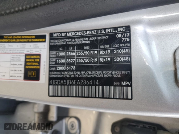2014 Mercedes-Benz M 350 with VIN 4JGDA5JB6EA286414, listed as a Copart auction lot 45211705 with 165,043 mi miles and Salvage Title. Bid and sale history available at carsss.com. Image 13.