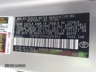 2010 Toyota Camry with VIN 4T1BF3EK4AU097843, listed as a IAAI auction lot 41680135 with 200,016 mi miles and . Bid and sale history available at DreamBid. Image 9.
