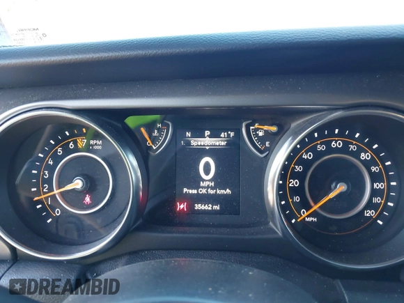 2021 Jeep Wrangler Unlimited Sport S with VIN 1C4HJXDG1MW722743, listed as a IAAI auction lot 41237900 with 35,662 mi miles and . Bid and sale history available at DreamBid. Image 7.
