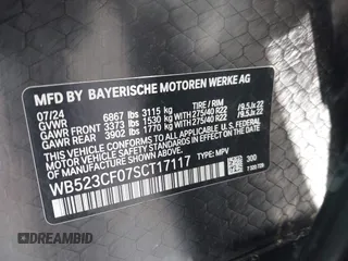2025 BMW iX xDrive50 z VIN WB523CF07SCT17117, wystawiony jako IAAI lot #42042262 z przebiegiem 7485 mil mil oraz . Historia ofert i sprzedaży dostępna na DreamBid. Obrazek 9.