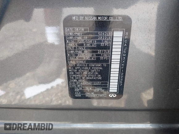 2019 Infiniti QX50 Essential с VIN 3PCAJ5M3XKF122257, выставлен на аукционе IAAI как лот 42686762 с пробегом 54 976 миль миль и . История ставок и продаж доступна на DreamBid. Изображение 9.