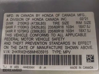 2021 Honda CR-V EX with VIN 2HKRW2H58MH635915, listed as a IAAI auction lot 41379995 with 38,319 mi miles. Bid and sale history available at carsss.com. Image 9.