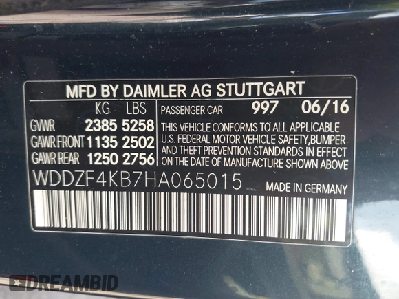 2017 Mercedes-Benz E 300 Luxury with VIN WDDZF4KB7HA065015, listed as a IAAI auction lot 41678744 with 76,915 mi miles and . Bid and sale history available at DreamBid. Image 9.