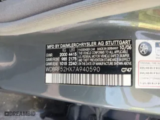 2007 Mercedes-Benz C-Class 2.5L Sport with VIN WDBRF52HX7A940590, listed as a IAAI auction lot 41857370 with 142,821 mi miles. Bid and sale history available at carsss.com. Image 9.